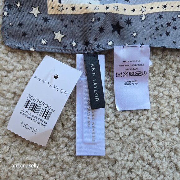 NWT Ann Taylor Silk Square Scarf Celestial Moon Stars Butterflies - Picture 2 of 12